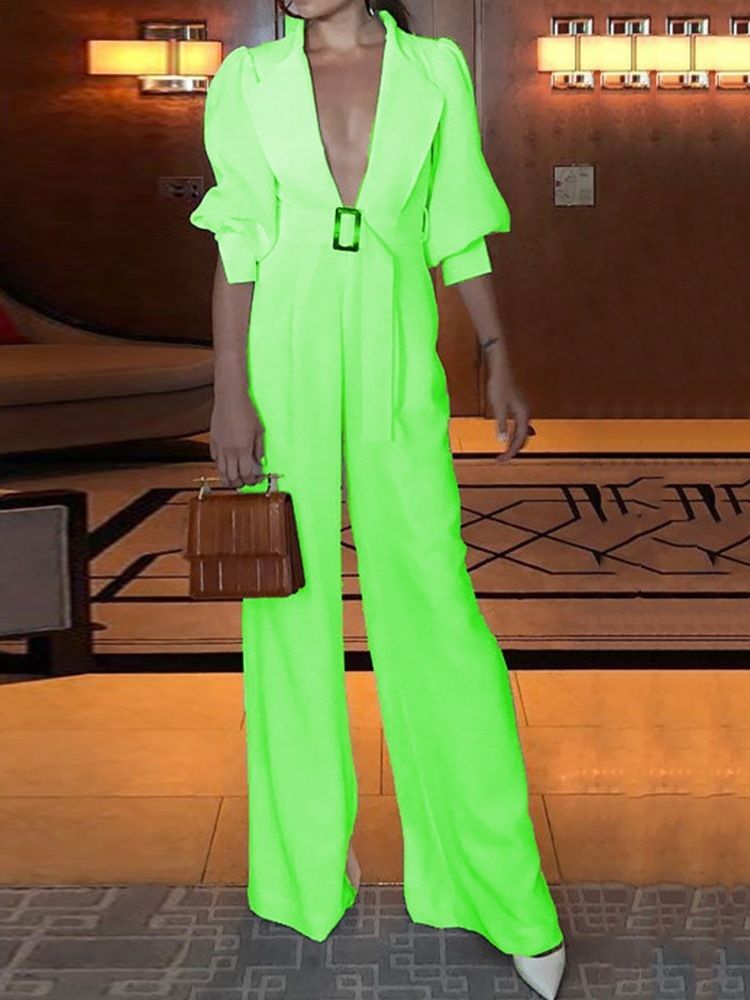 Hellängd Vanligt Mode Lös Rak Jumpsuit