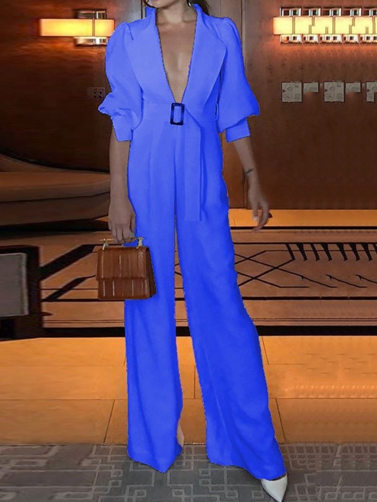 Hellängd Vanligt Mode Lös Rak Jumpsuit