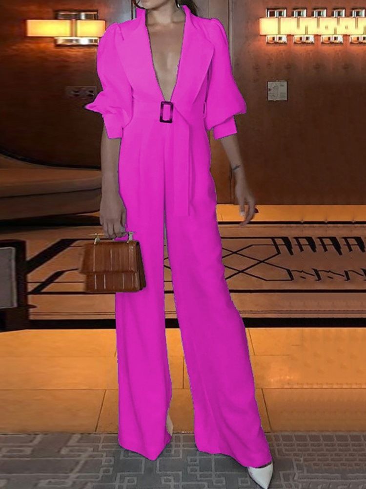 Hellängd Vanligt Mode Lös Rak Jumpsuit