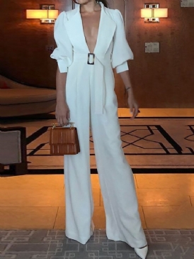 Hellängd Vanligt Mode Lös Rak Jumpsuit