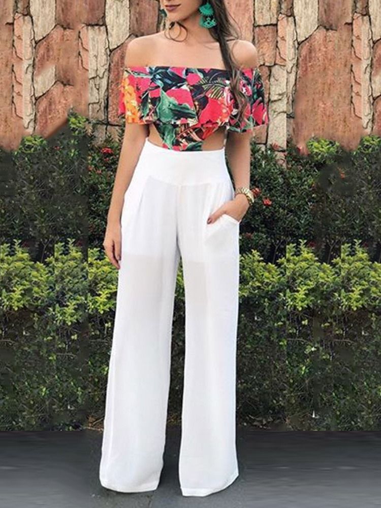Hellängd Western Floral Rak Slim Jumpsuit För Kvinnor