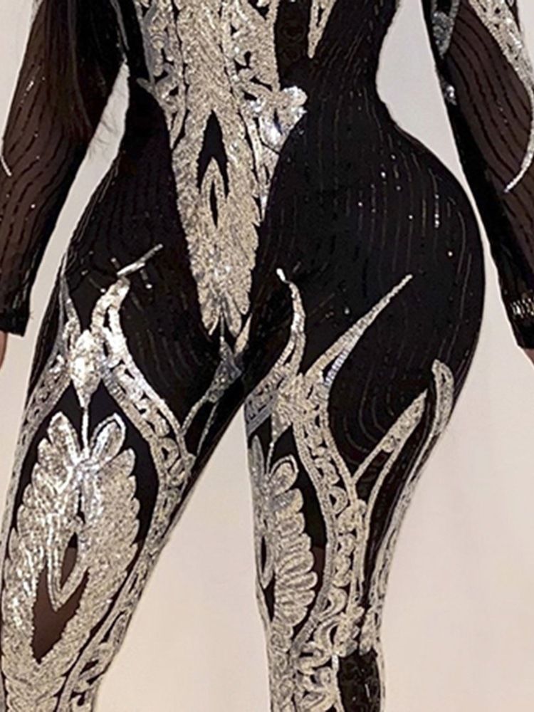 Hellängds Paljetter Casual Slim Jumpsuit För Kvinnor