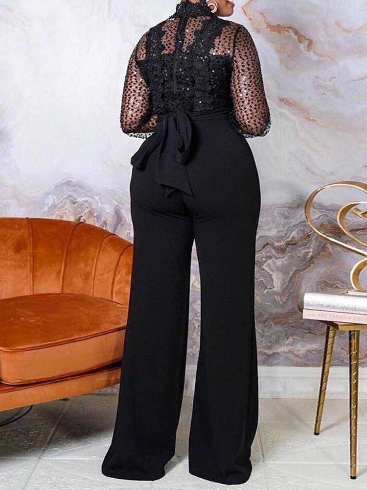 Hellängds Paljetter Vanlig Hög Midja Slim Jumpsuit