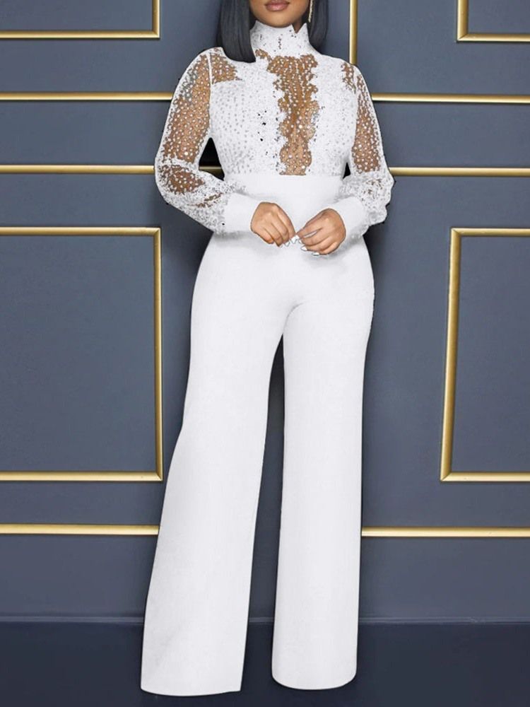 Hellängds Paljetter Vanlig Hög Midja Slim Jumpsuit