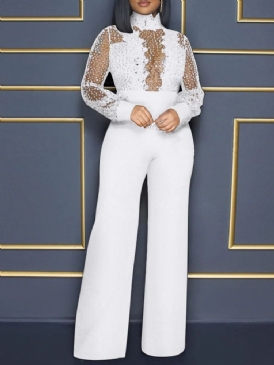 Hellängds Paljetter Vanlig Hög Midja Slim Jumpsuit