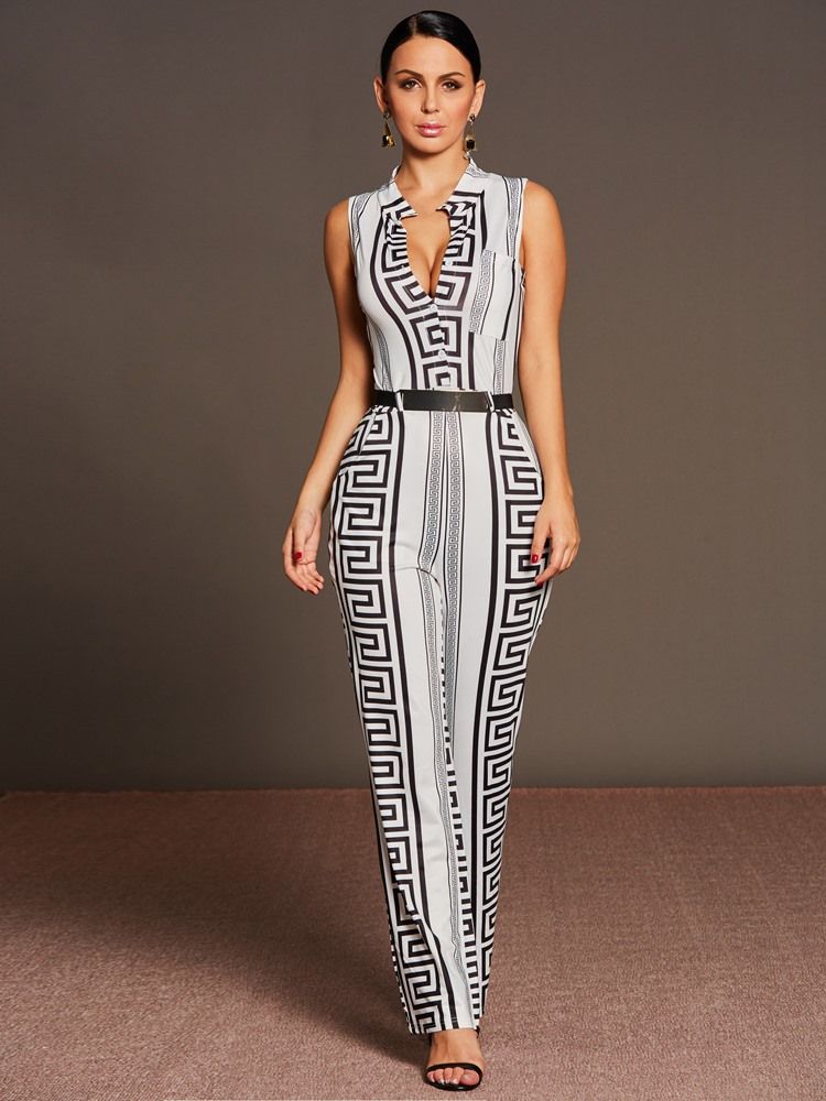 Hög Midja Patchwork Bälte Print Jumpsuits Byxor