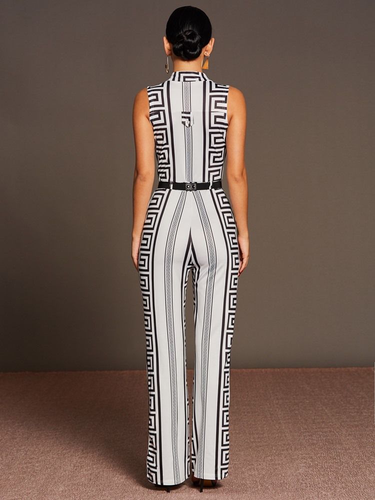 Hög Midja Patchwork Bälte Print Jumpsuits Byxor