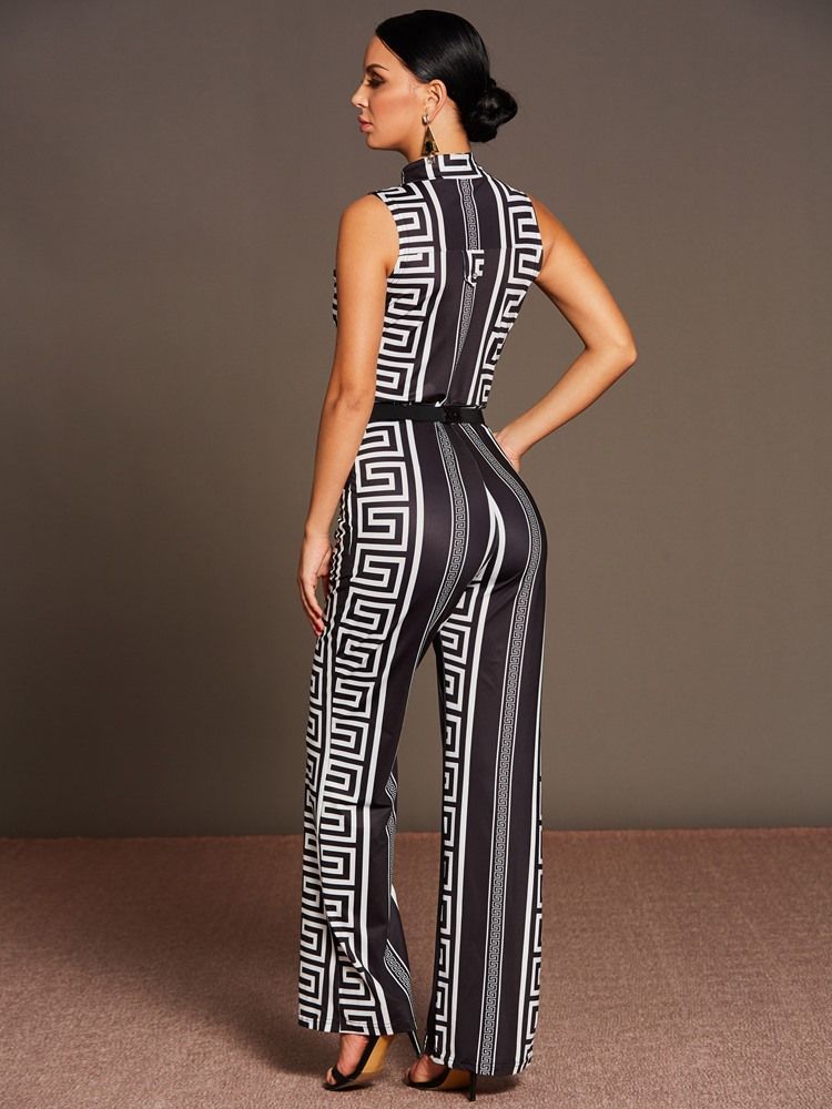 Hög Midja Patchwork Bälte Print Jumpsuits Byxor