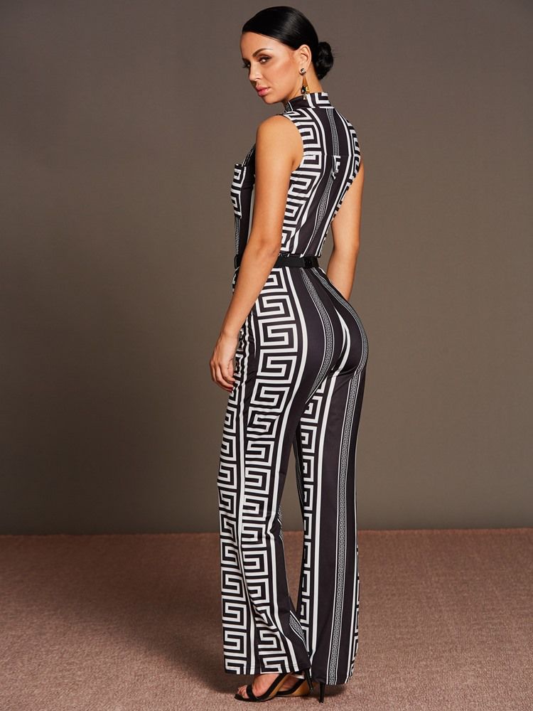 Hög Midja Patchwork Bälte Print Jumpsuits Byxor