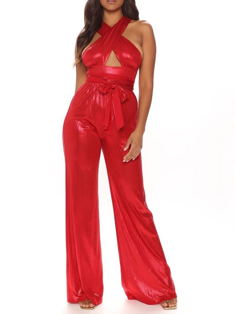 Hollow Full Längd Sexig Slim Rak Jumpsuit