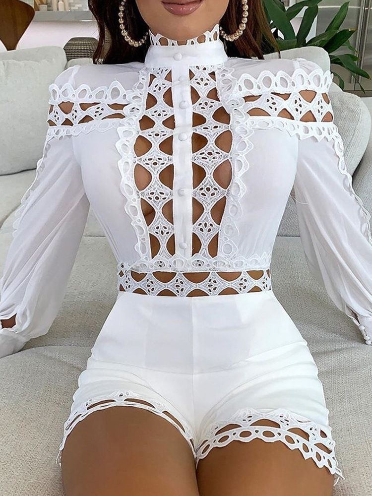 Hollow Shorts Vanligt Mode Rak Skinny Jumpsuit