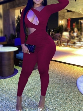 Ihålig Fotled Längd Vanlig Skinny Pencil Byxor Jumpsuit
