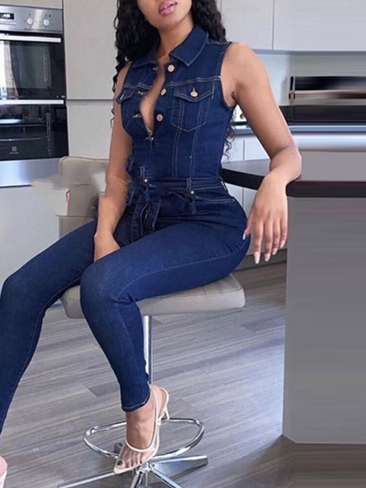 Knapp Casual Enkel Slim Jumpsuit