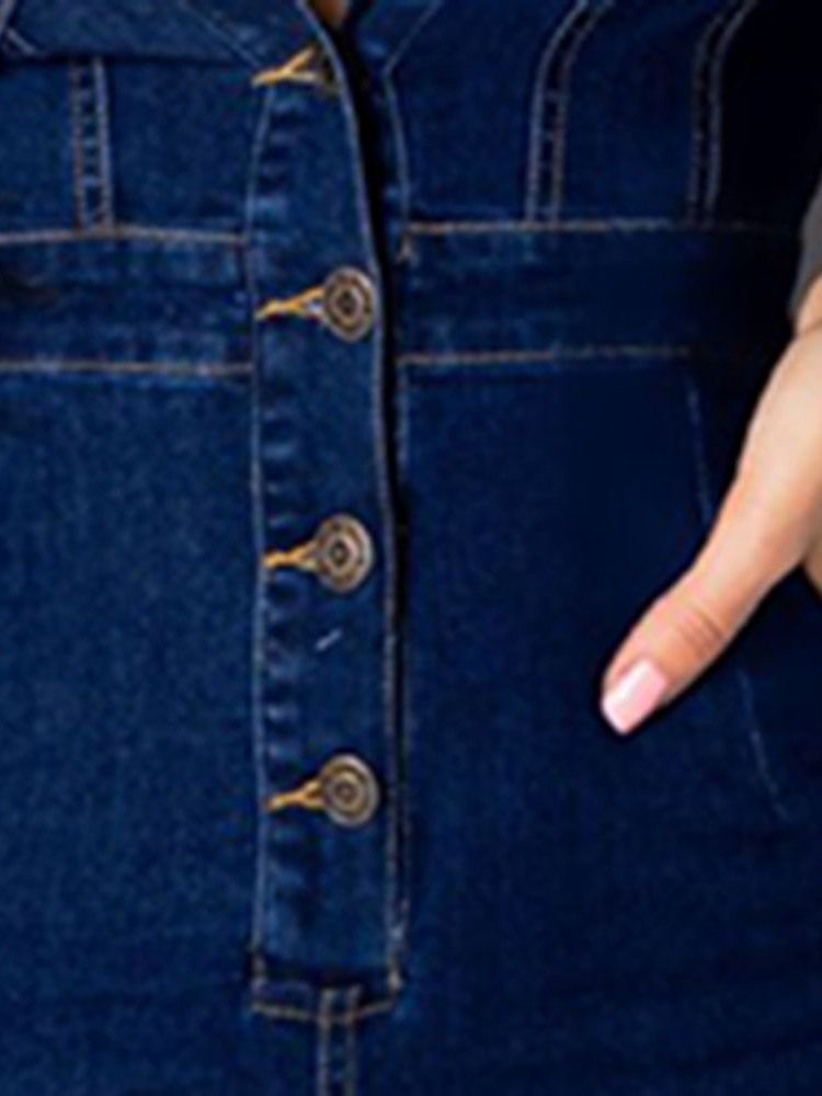 Knapp Denim Vanlig Skinny Jumpsuit
