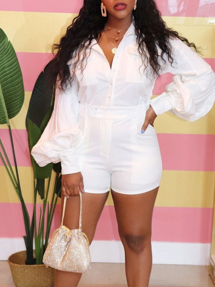Knapp Enfärgade Shorts Slim Jumpsuit För Kvinnor