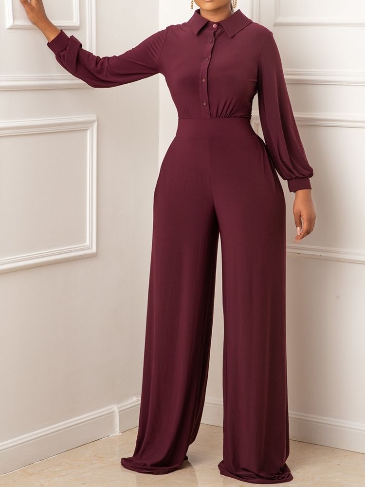 Knapp Full Längd Formell Rak Slim Jumpsuit