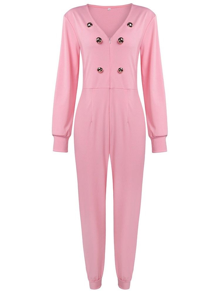 Knapp Fullängd Office Lady High Waist Pencil Byxor Jumpsuit