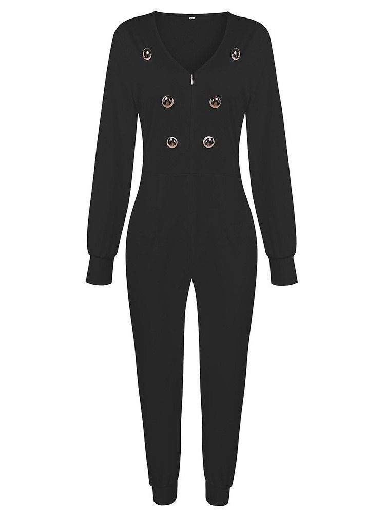 Knapp Fullängd Office Lady High Waist Pencil Byxor Jumpsuit