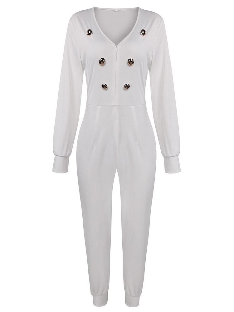 Knapp Fullängd Office Lady High Waist Pencil Byxor Jumpsuit