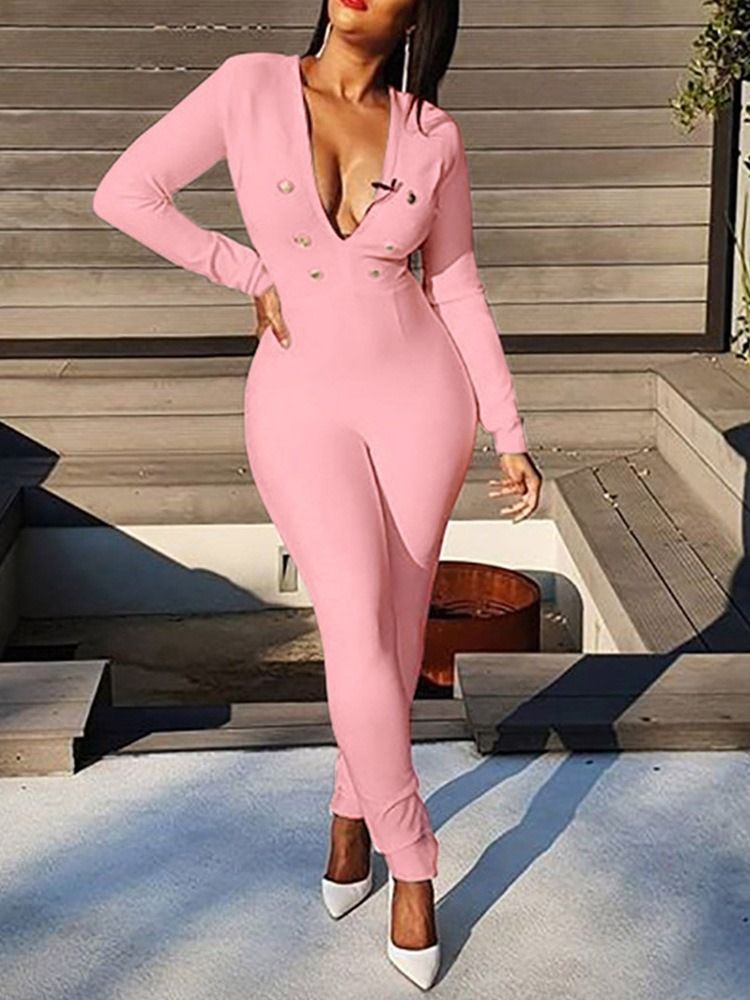 Knapp Fullängd Office Lady High Waist Pencil Byxor Jumpsuit