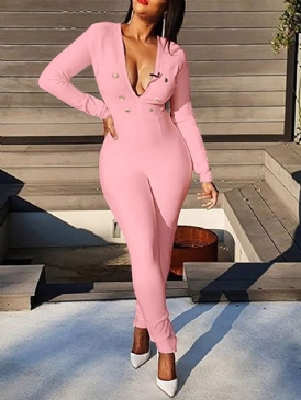 Knapp Fullängd Office Lady High Waist Pencil Byxor Jumpsuit