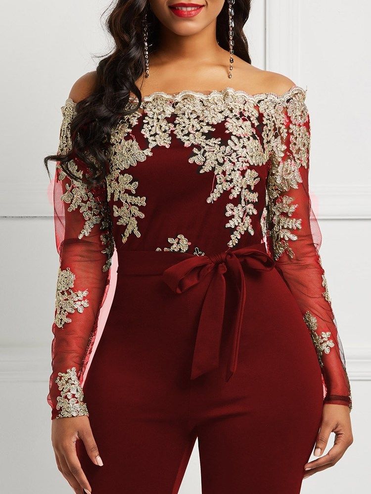 Lace Off-Soulder Patchwork Jumpsuit För Kvinnor