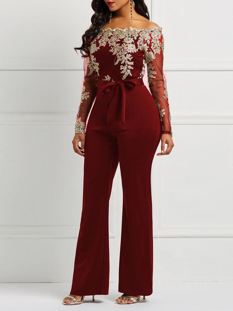 Lace Off-Soulder Patchwork Jumpsuit För Kvinnor
