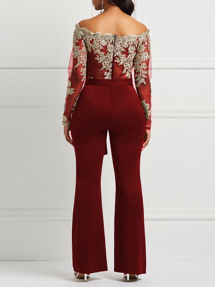 Lace Off-Soulder Patchwork Jumpsuit För Kvinnor