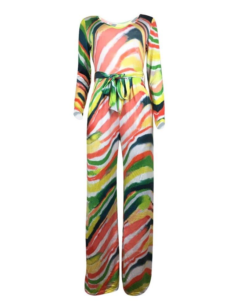 Lace-Up Color Block Slim Wide Legs Jumpsuit