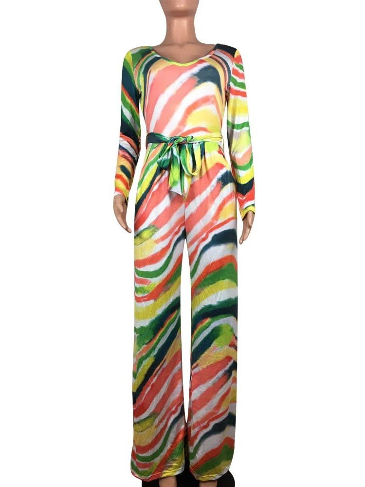 Lace-Up Color Block Slim Wide Legs Jumpsuit
