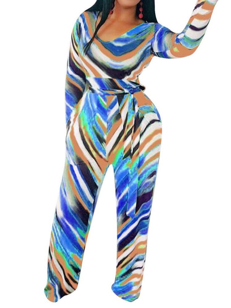 Lace-Up Color Block Slim Wide Legs Jumpsuit