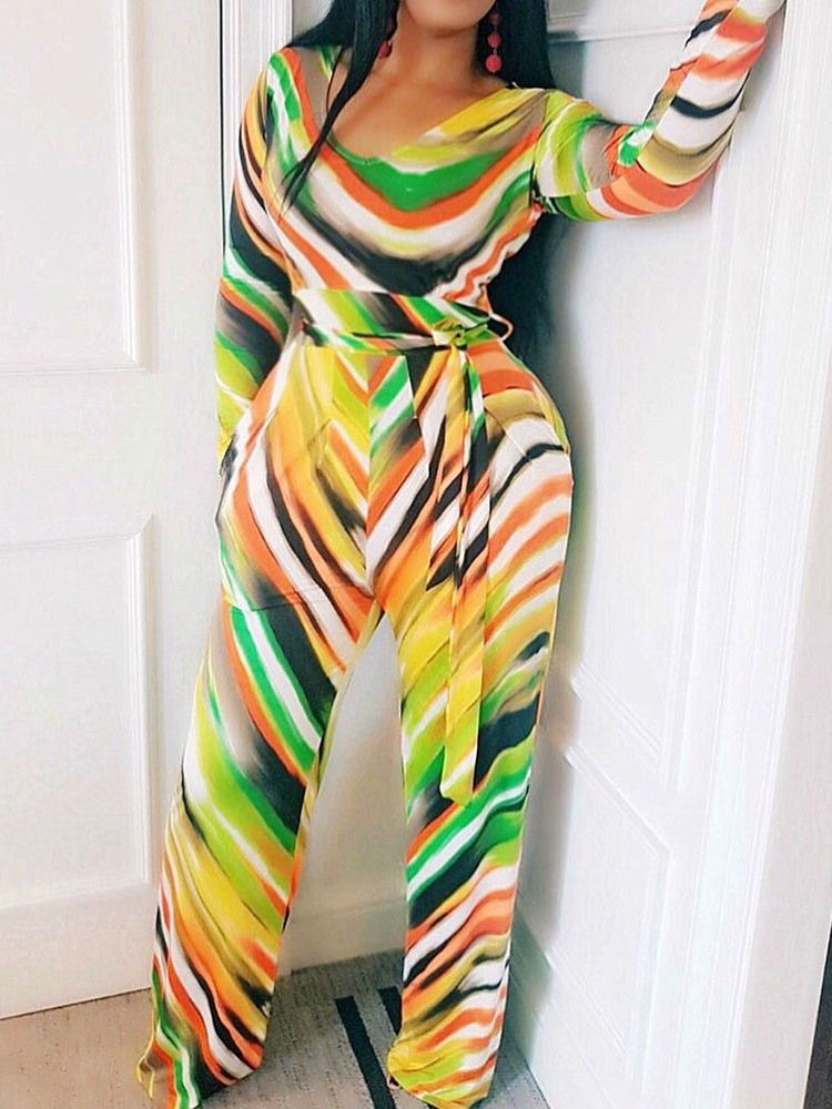 Lace-Up Color Block Slim Wide Legs Jumpsuit