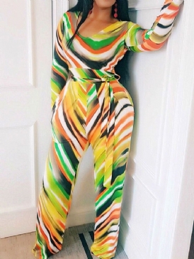 Lace-Up Color Block Slim Wide Legs Jumpsuit