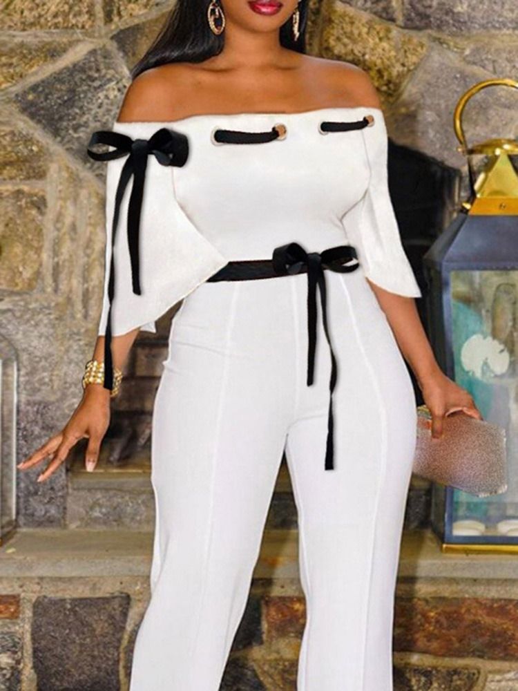 Lace-Up Full Längd Color Block Slim Hög Midja Jumpsuit