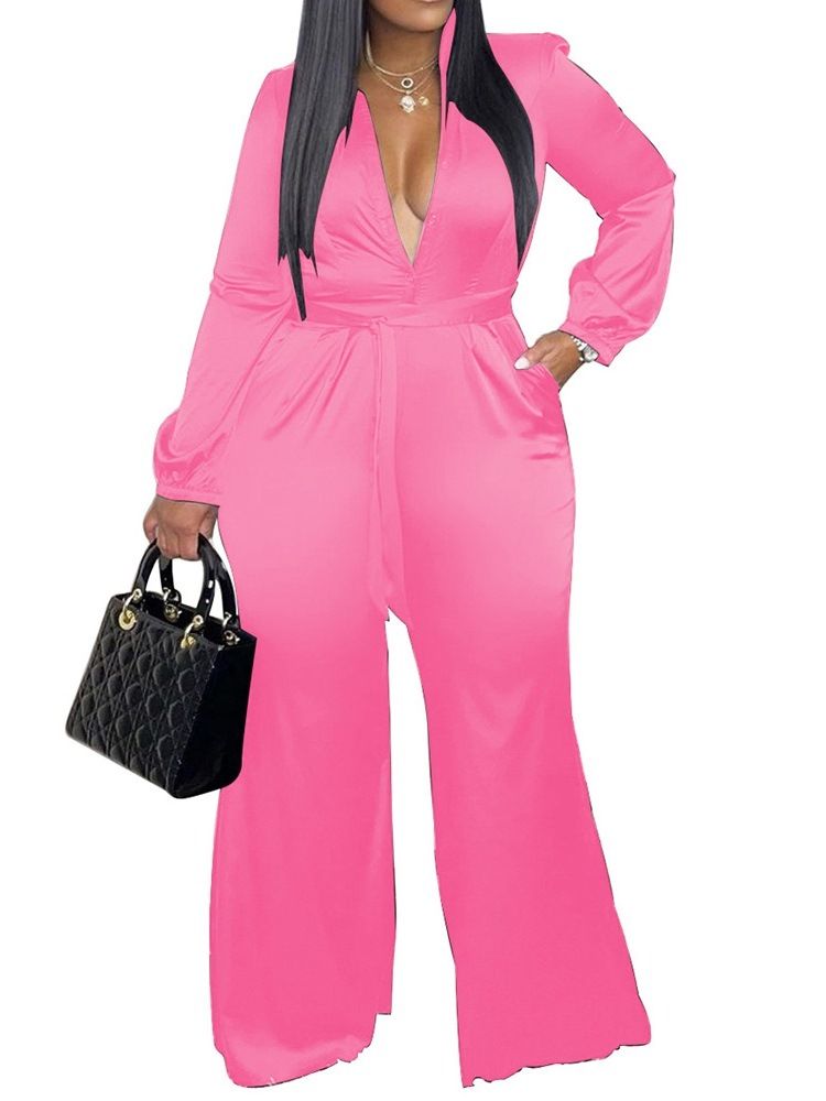 Lace-Up Plain Western Slim Straight Jumpsuit