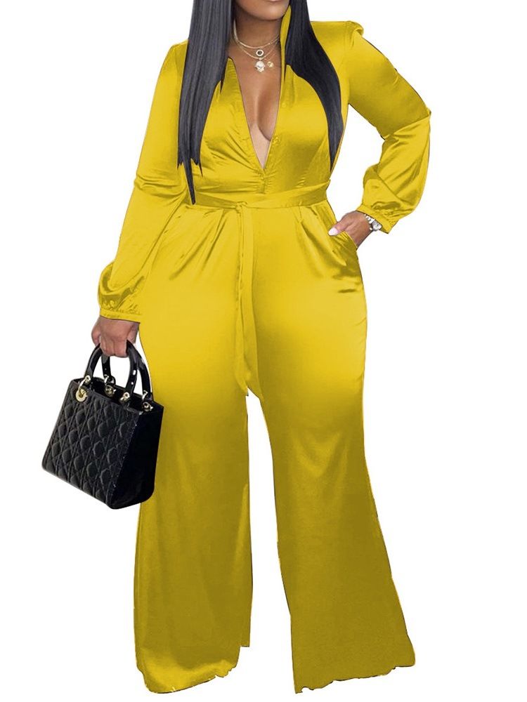 Lace-Up Plain Western Slim Straight Jumpsuit