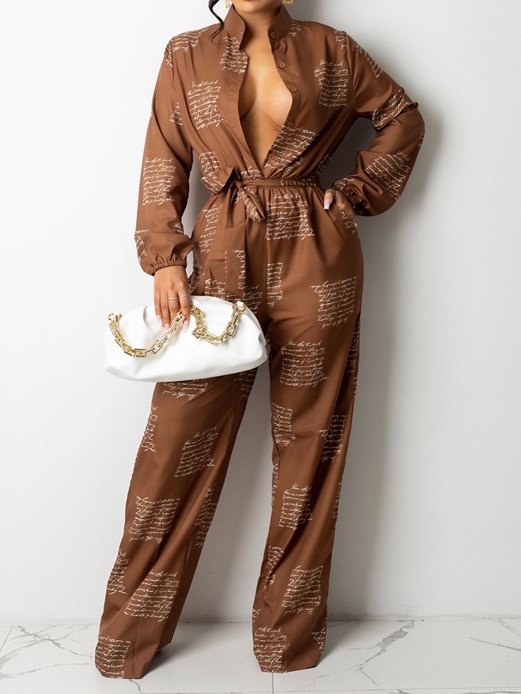 Letter Sweet Lace-Up Lös Rak Jumpsuit