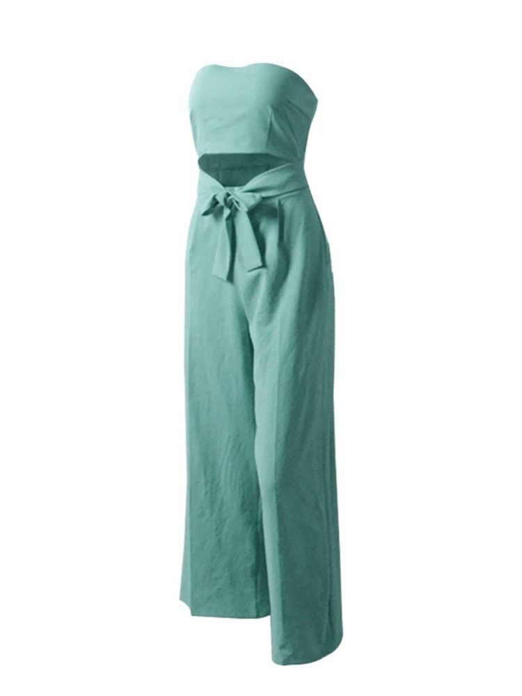 Ljusblå Snörning Vanlig Lös Jumpsuit