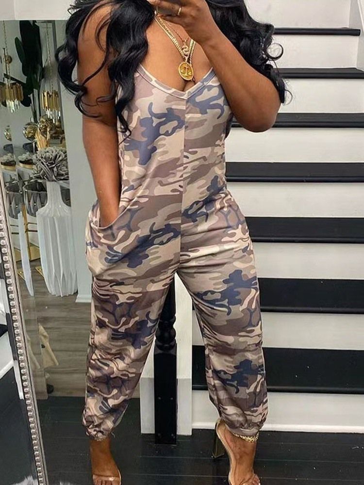 Mid-Calf Camouflage Backless Pencil Pants Slim Jumpsuit För Kvinnor