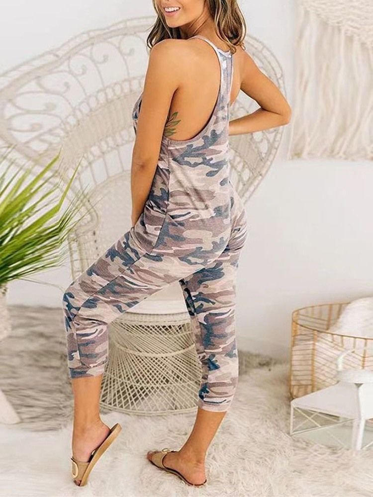 Mid-Calf Camouflage Backless Pencil Pants Slim Jumpsuit För Kvinnor