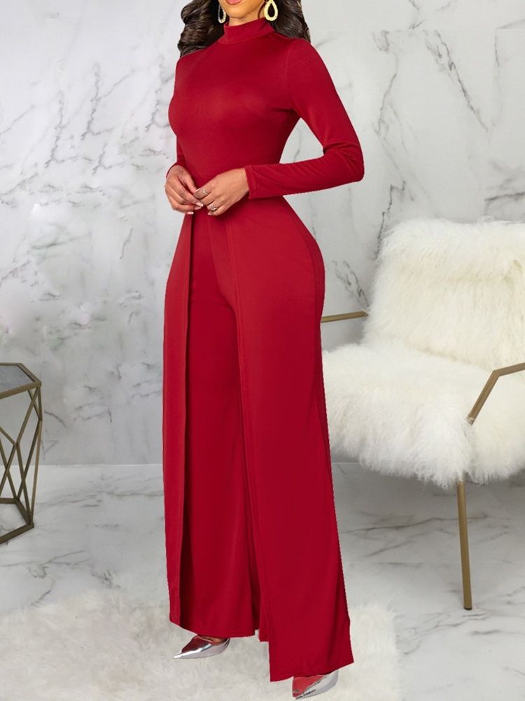 Mode Asymmetrisk Full Längd Mid Waist Slim Jumpsuit