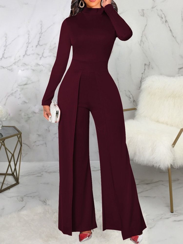 Mode Asymmetrisk Full Längd Mid Waist Slim Jumpsuit