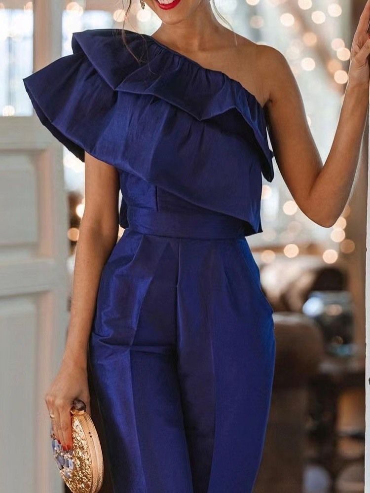 Mode Enkel Ankellängd Hög Midja Slim Jumpsuit