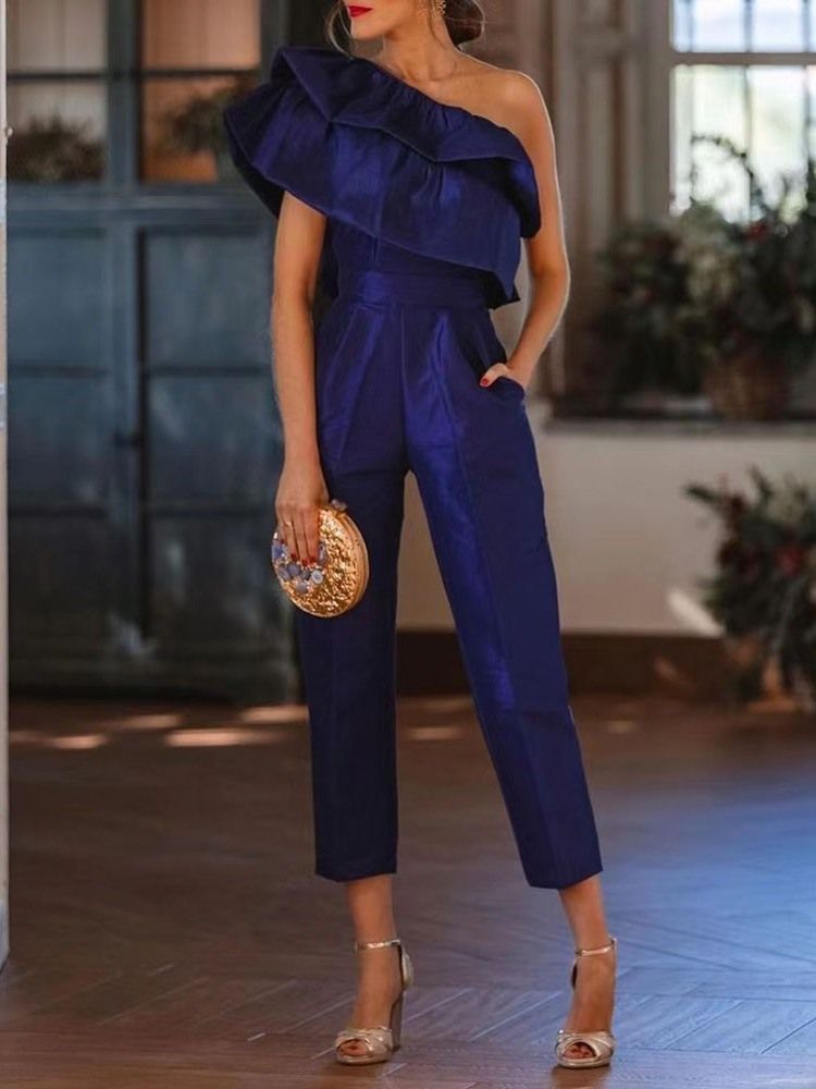 Mode Enkel Ankellängd Hög Midja Slim Jumpsuit