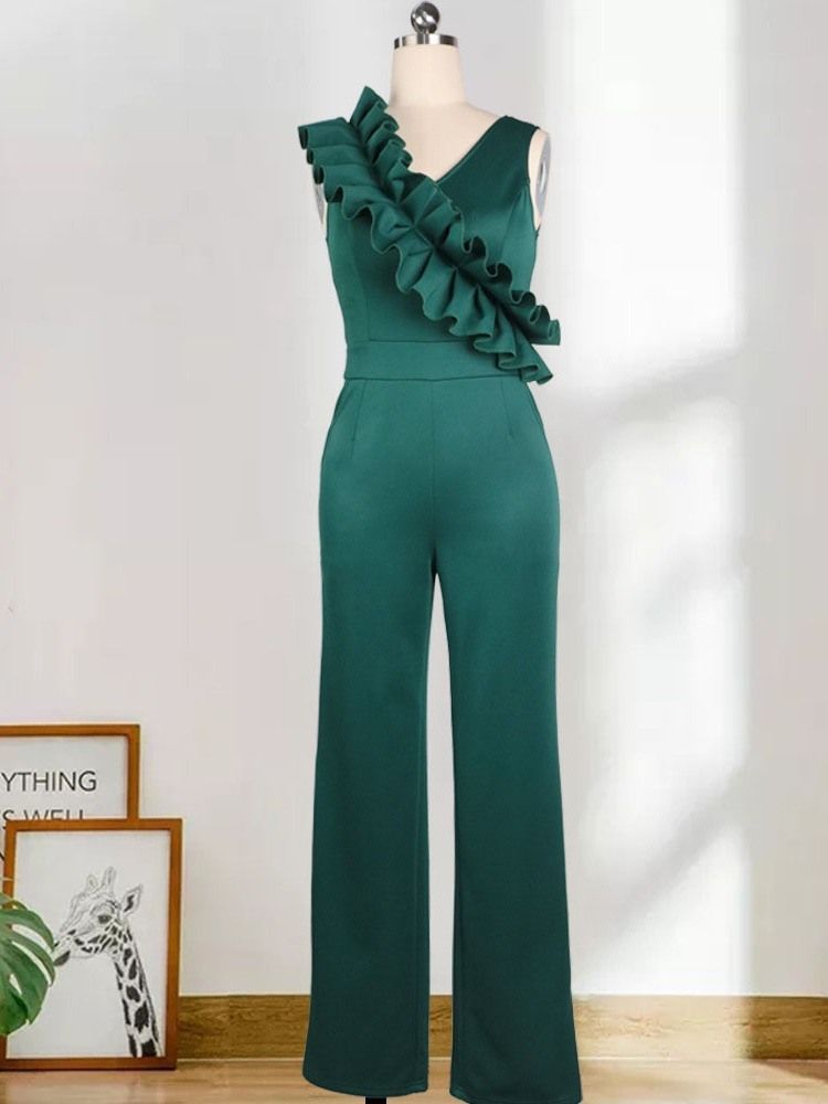 Mode Enkel Plisserad Midja Slimmad Jumpsuit För Kvinnor