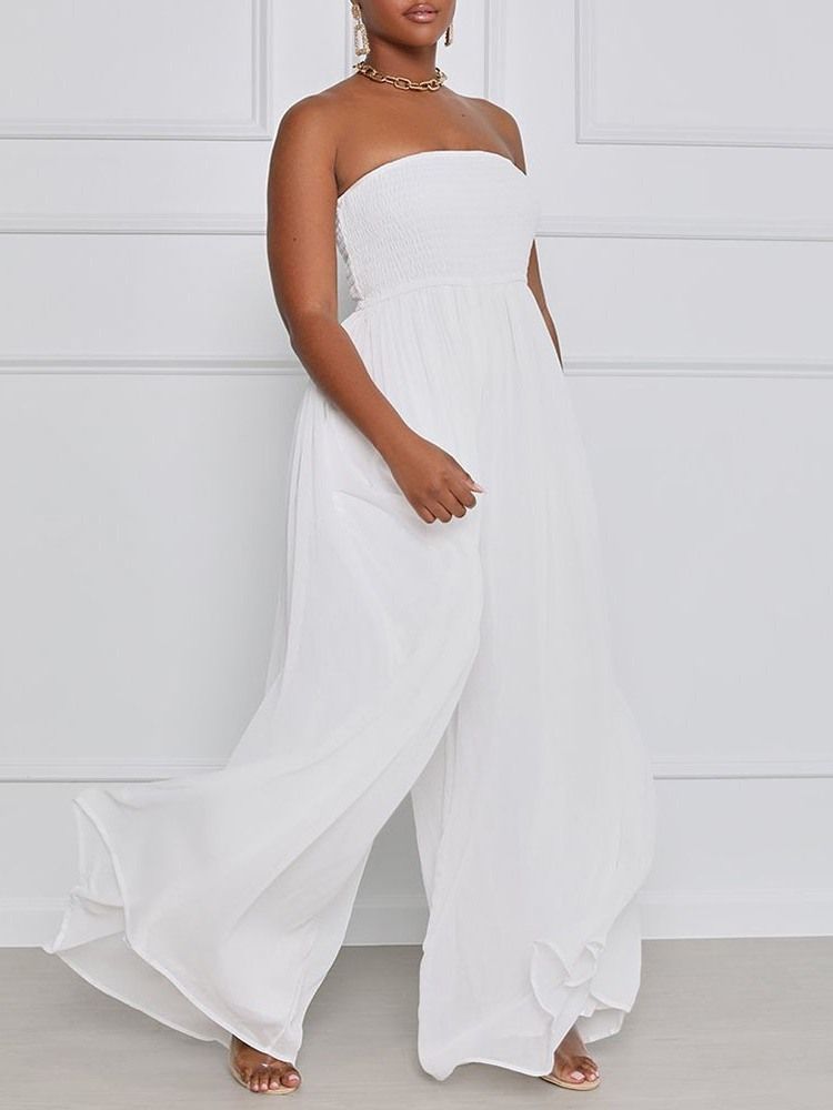 Mode Full Längd Plisserad Hög Midja Breda Ben Dam Jumpsuit