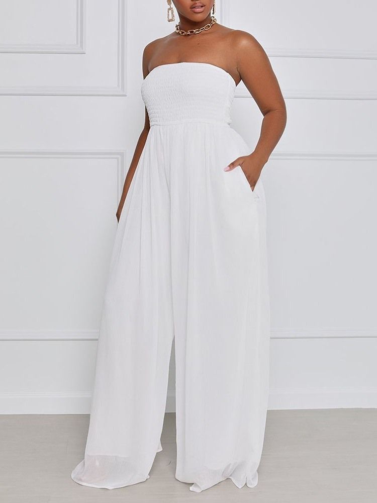 Mode Full Längd Plisserad Hög Midja Breda Ben Dam Jumpsuit