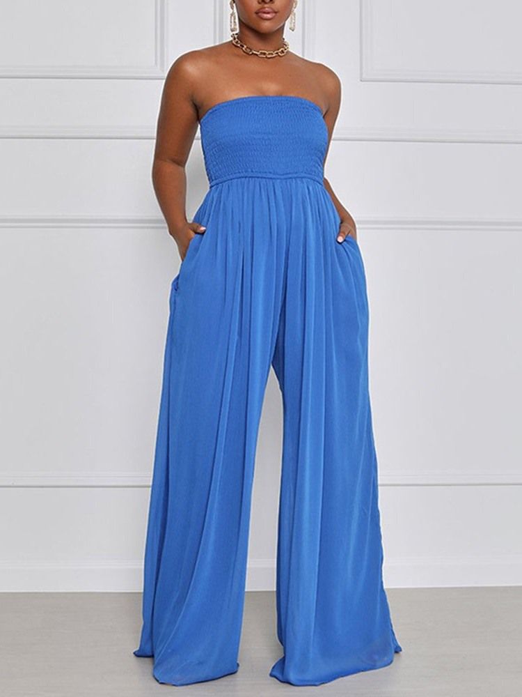 Mode Full Längd Plisserad Hög Midja Breda Ben Dam Jumpsuit
