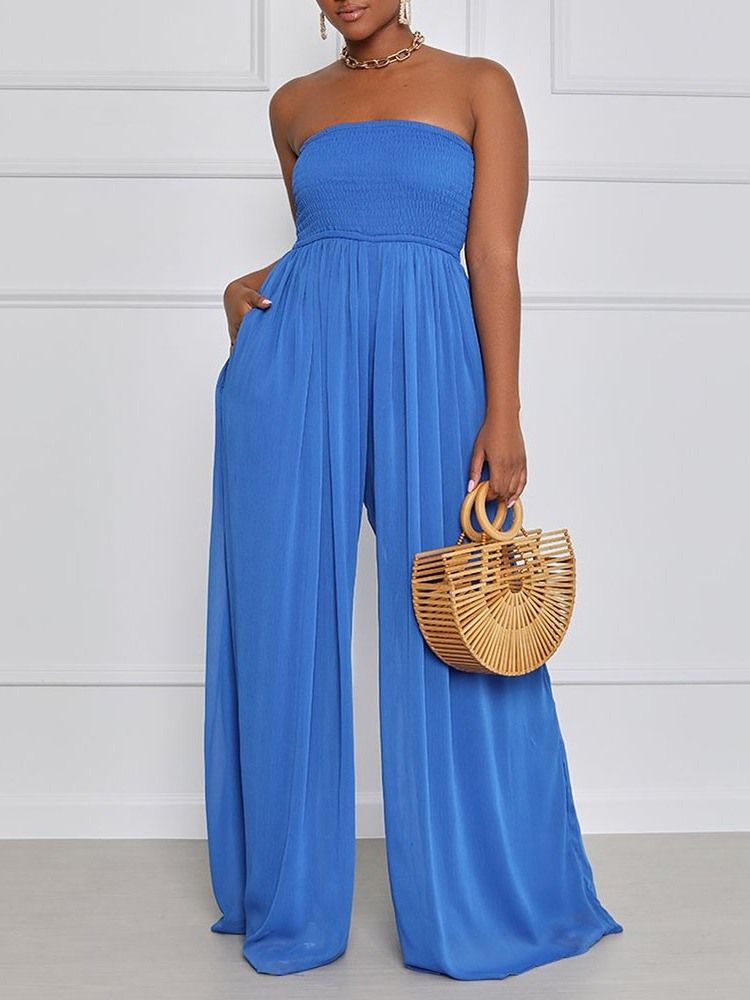 Mode Full Längd Plisserad Hög Midja Breda Ben Dam Jumpsuit