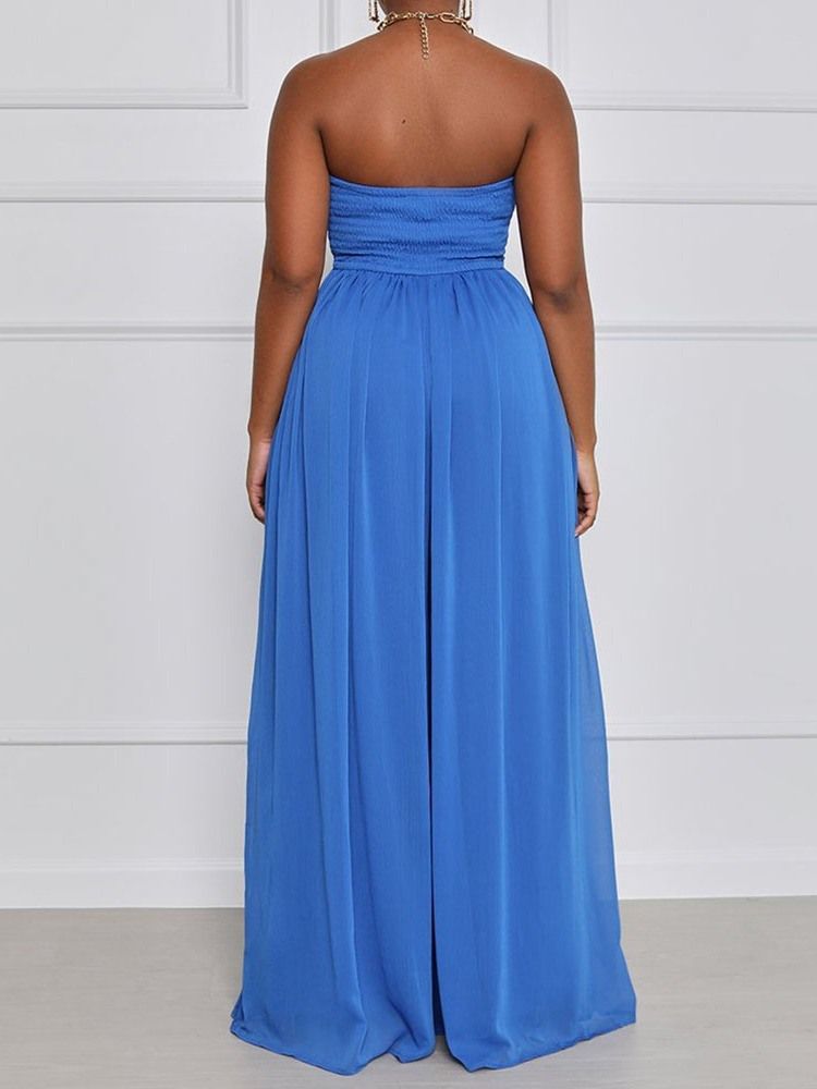 Mode Full Längd Plisserad Hög Midja Breda Ben Dam Jumpsuit